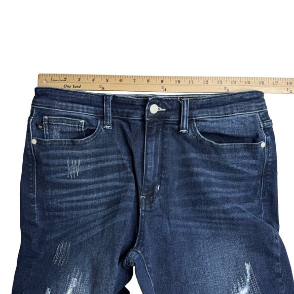 Judy Blue Boyfriend Jeans Sz 32 High Rise Dark Wash Distressed‎ Stretch 32x30 - Picture 11 of 16